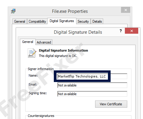 Screenshot of the Marketflip Technologies, LLC certificate